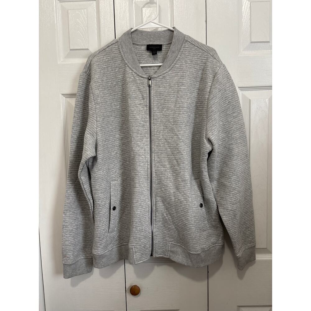 Magaschoni Man Gray Ribbed Full-Zip Jacket Large